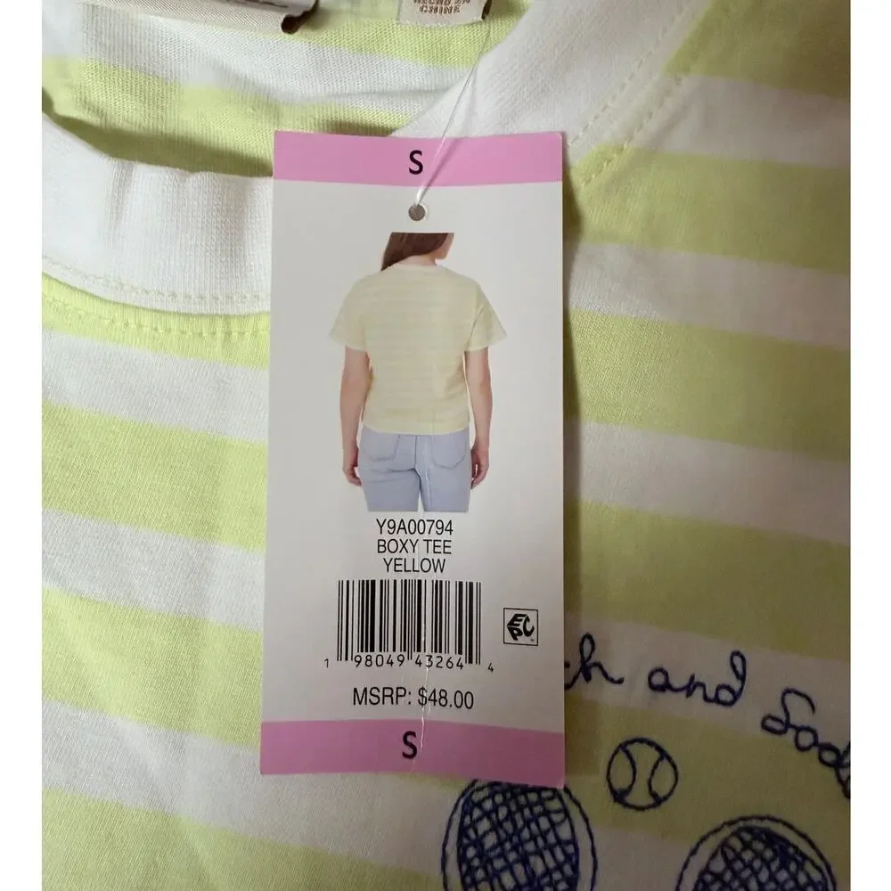 Scotch & Soda Boxy Striped Tee Tennis Racket Embroidered Women’s Size S - Picture 8 of 11